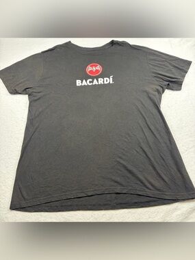 Bacardi Rum Black Spell Out Bat Logo Graphic T-Shirt